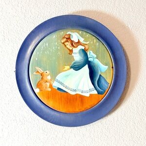 Vintage 1994 Linda McBride Tole Painted Wooden Plate Wall Hanging Nursery Decor